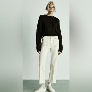 Mango Off-White Flared Cropped Jeans With pockets